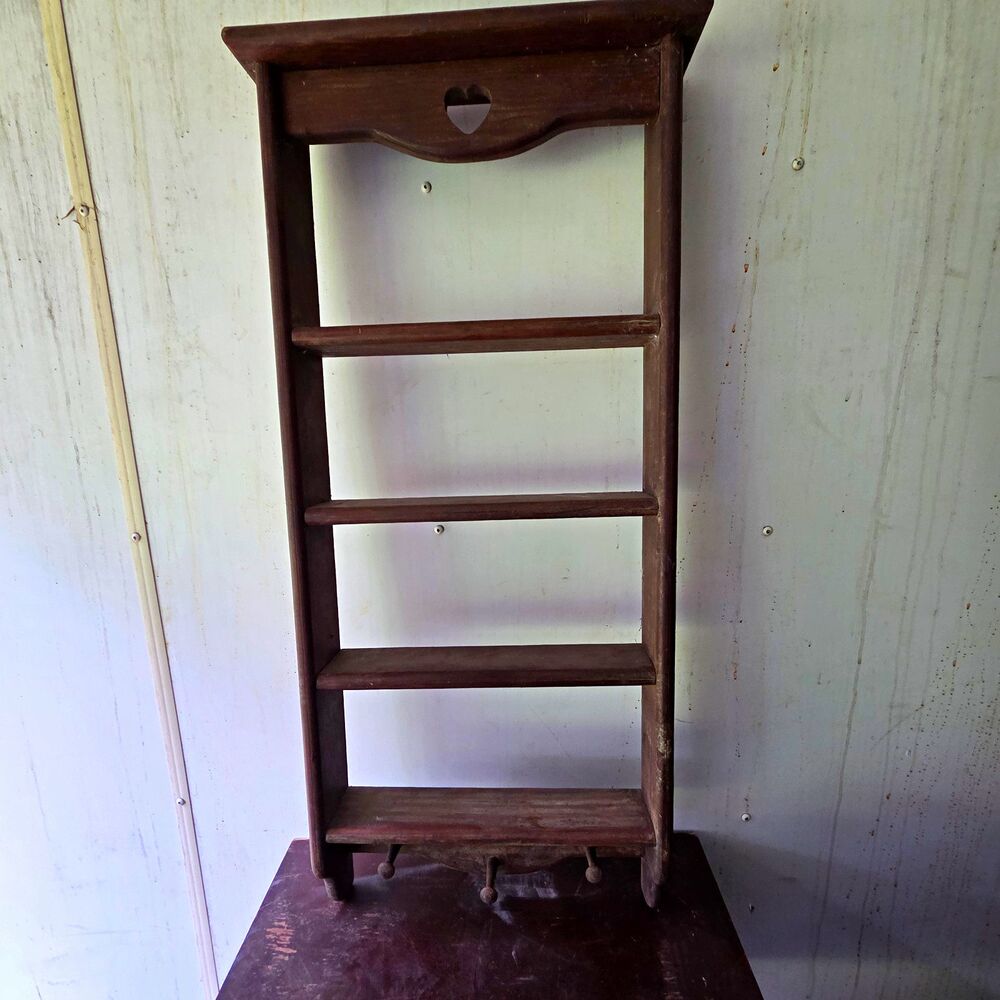 Wood Brown hanging magazine Coat Rack Stand 4 Compartments Heart Cutout